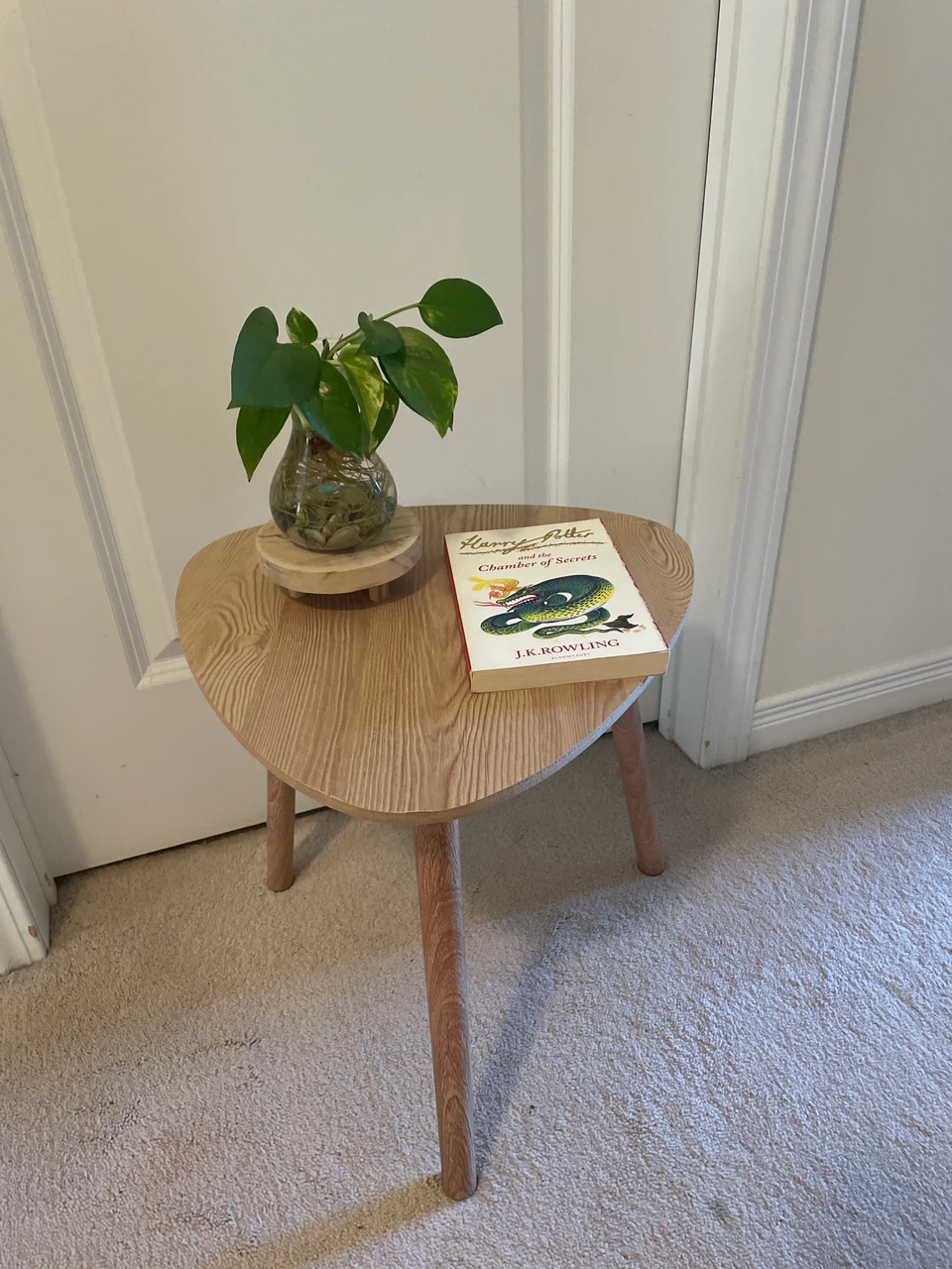 Home decor-Pothos Plant in a glass vase, book with Stand