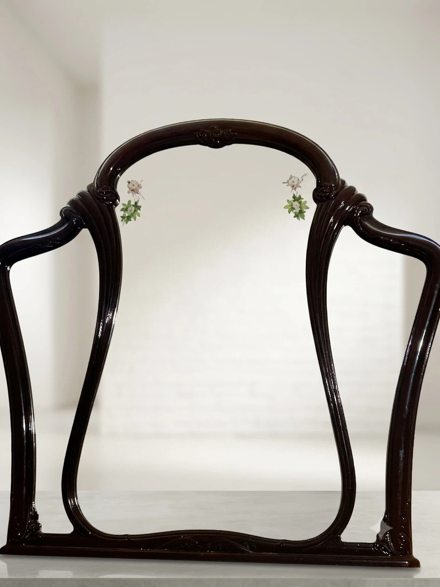 Ornate Dark Wood Vanity Mirror with Floral Accents