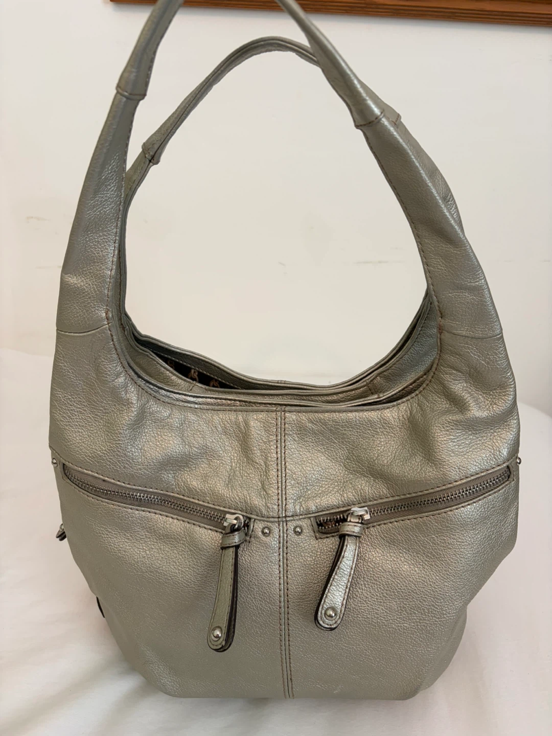 Tignanello Silver Leather Hobo Handbag