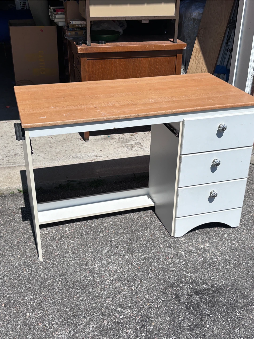 Wood and White Desk with Drawers