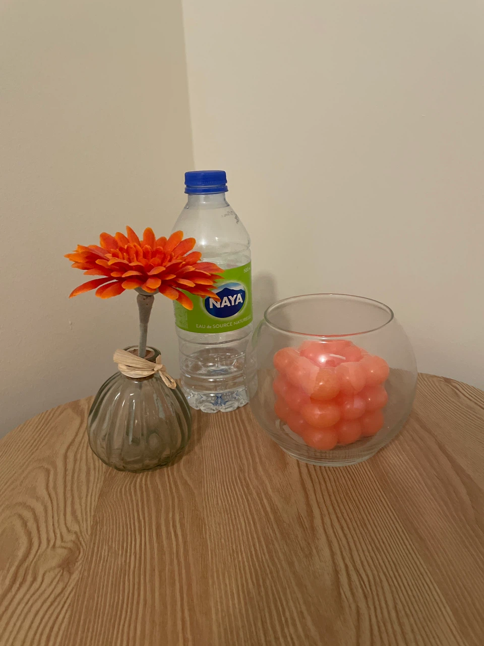Wooden side Table, candles, book and small artificial flower - photo 2