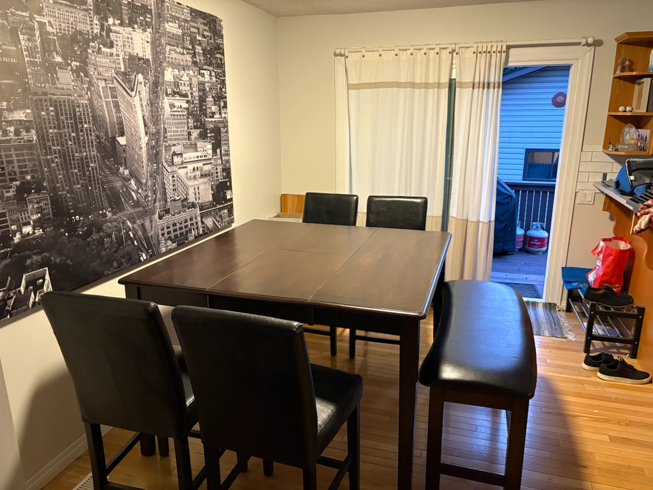 Wooden Dining Table Set with Black Faux Leather Chairs and Bench - photo 5