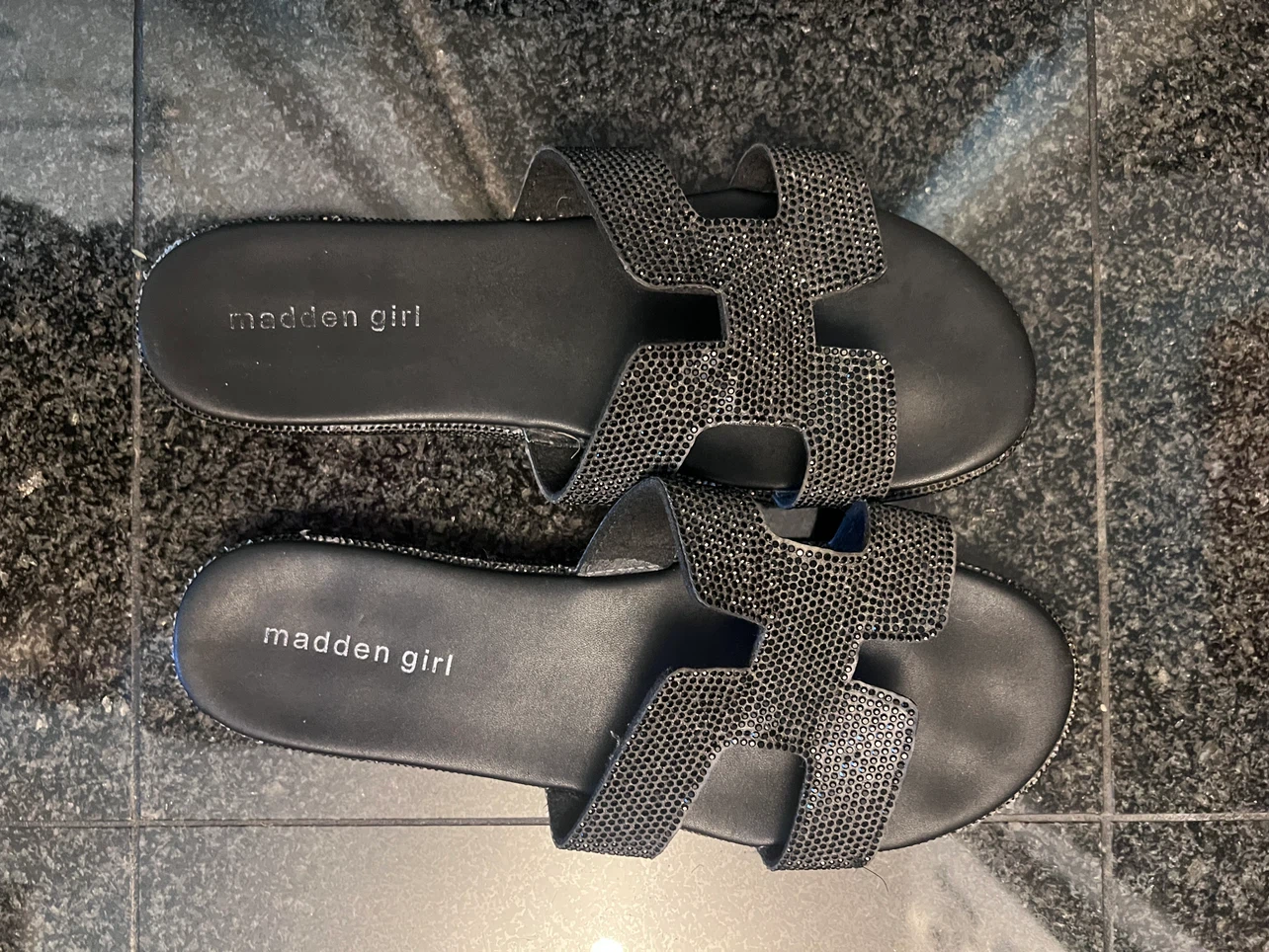 Madden Girl Black Embellished Slide Sandals
