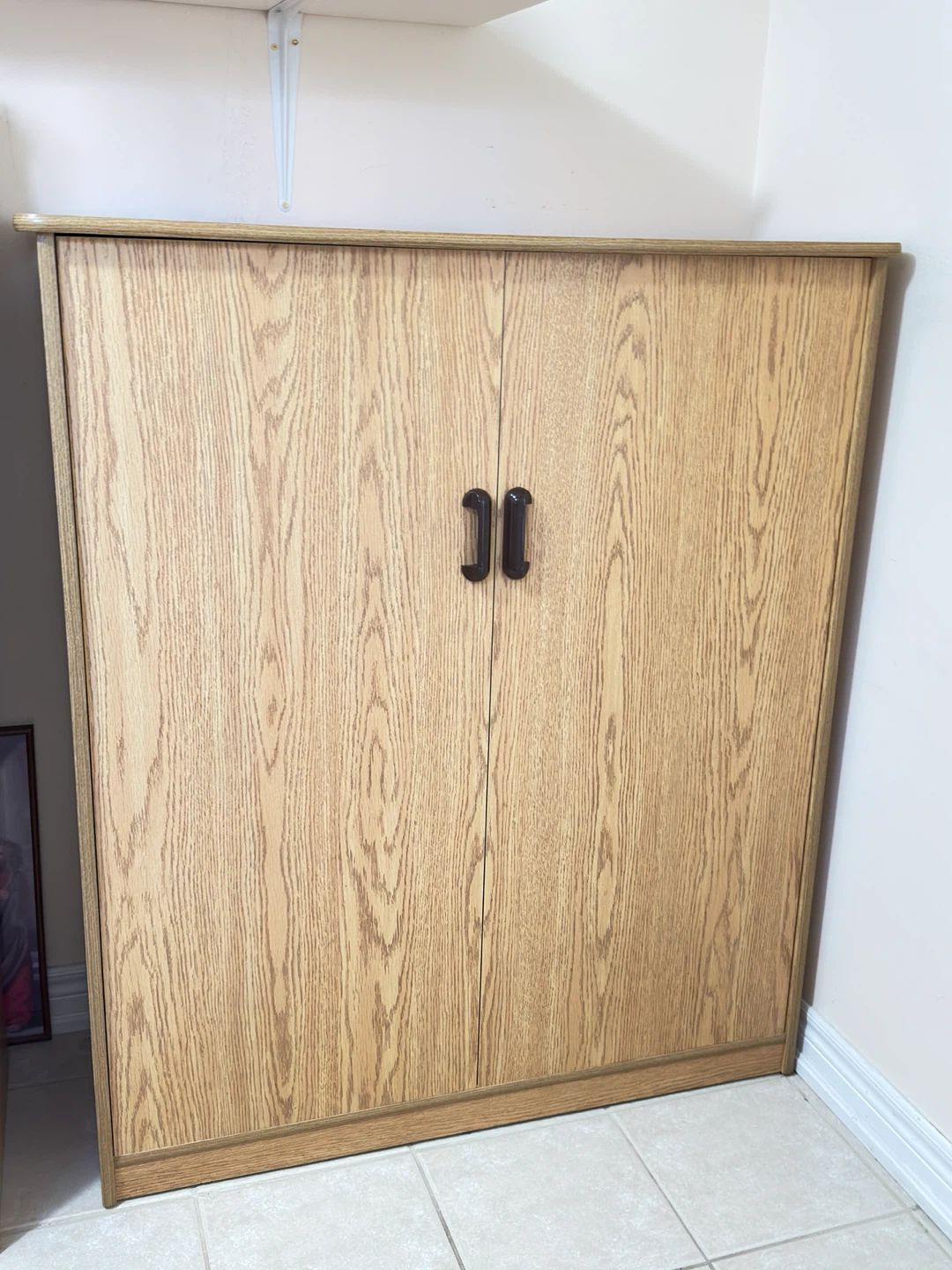 Oak Finish Cabinet storage with Doors