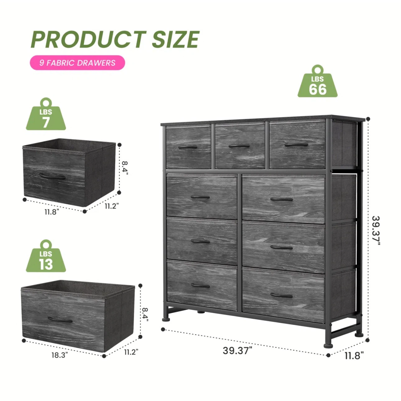 White 9-Drawer Fabric Dresser - photo 2