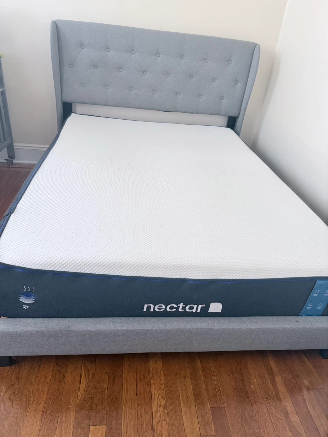 Nectar Mattress with Grey Tufted Headboard