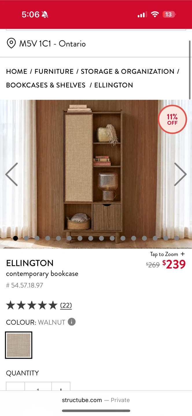 Ellington Contemporary Bookcase - Walnut - photo 3
