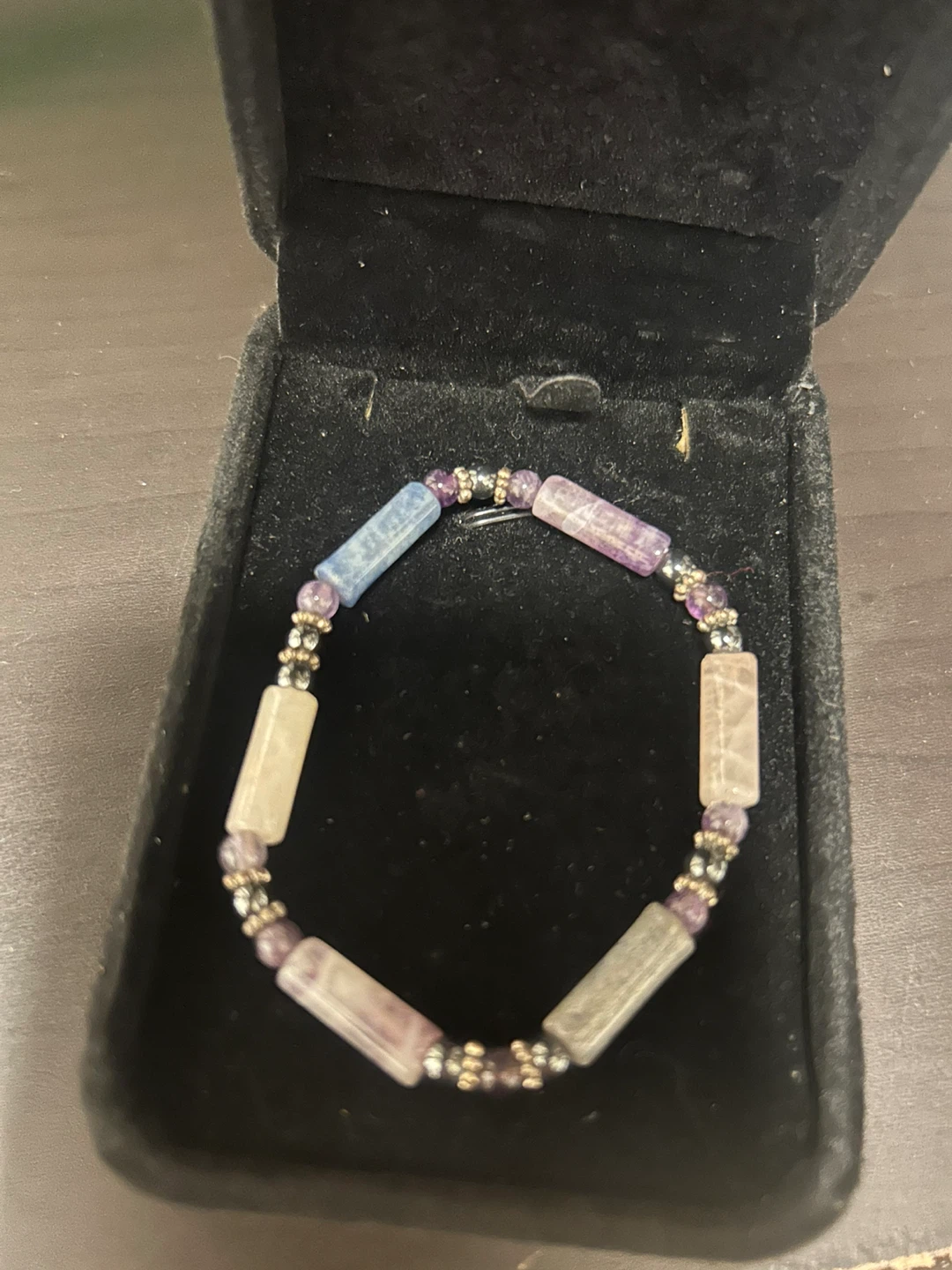 Beaded Stretch Bracelet with Gemstone Tubes