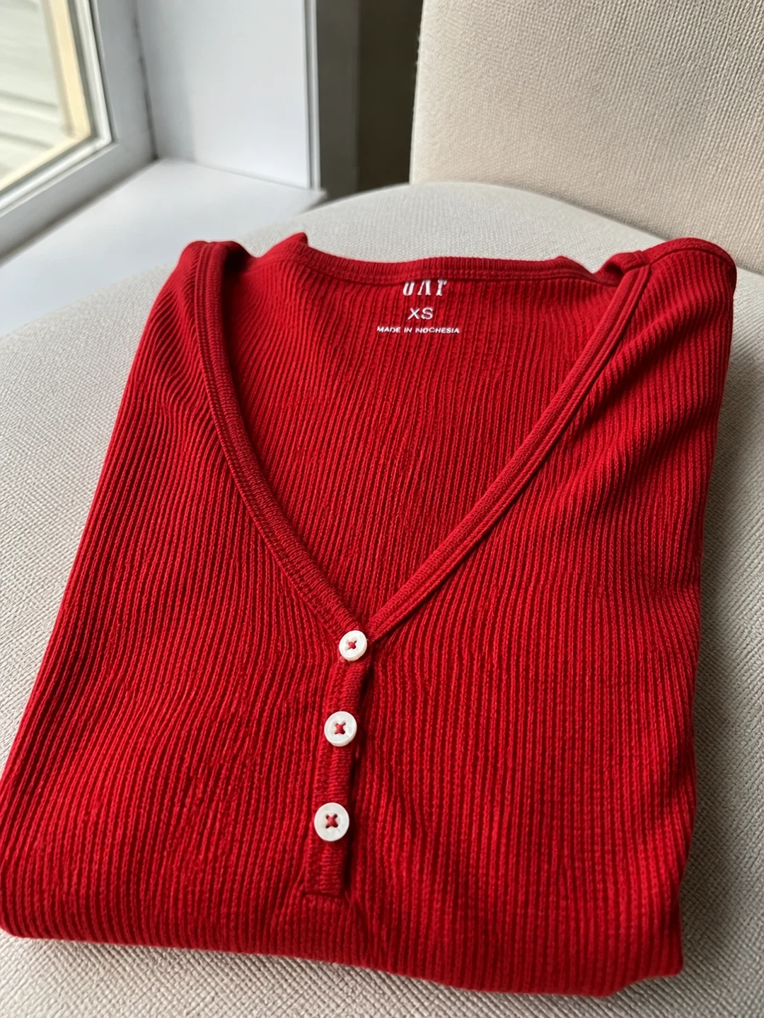 GAP Red Ribbed Henley Long Sleeve Top XS - photo 3