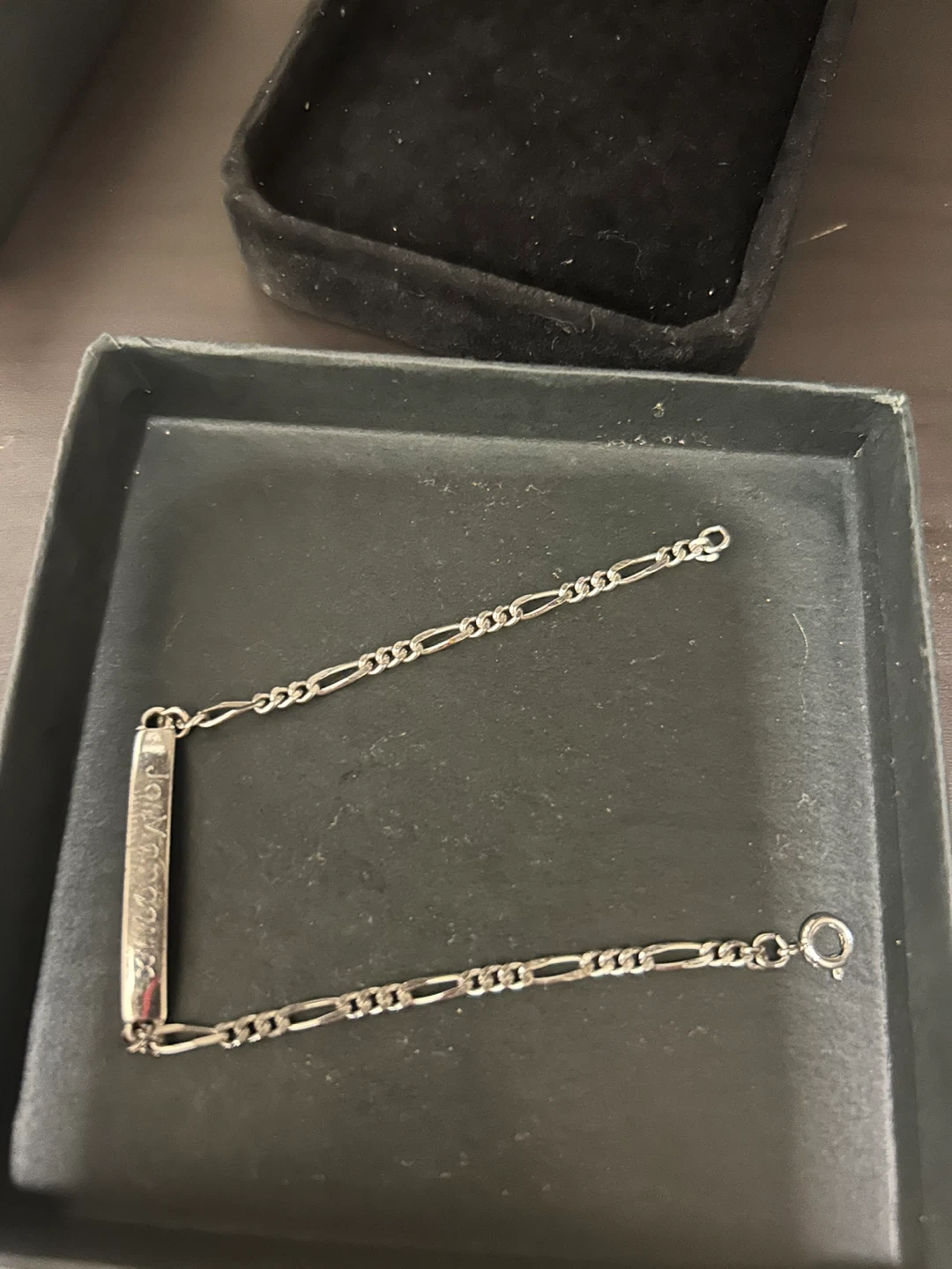 Silver Figaro Chain Bracelet with ID Bar