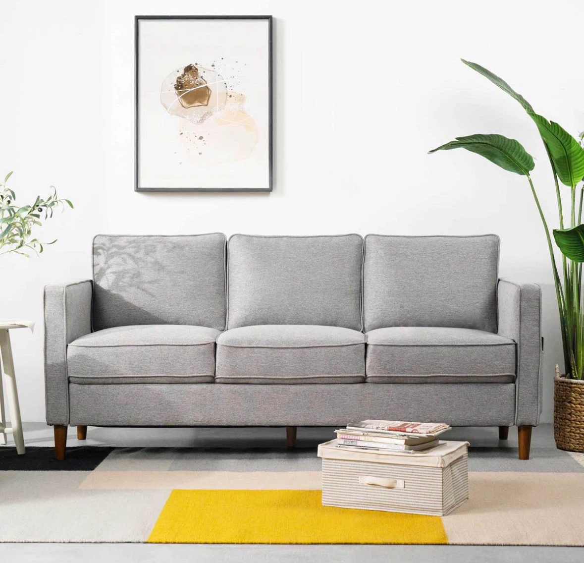 Mid-Century Modern Grey 3-Seater Sofa /  Couch - photo 4