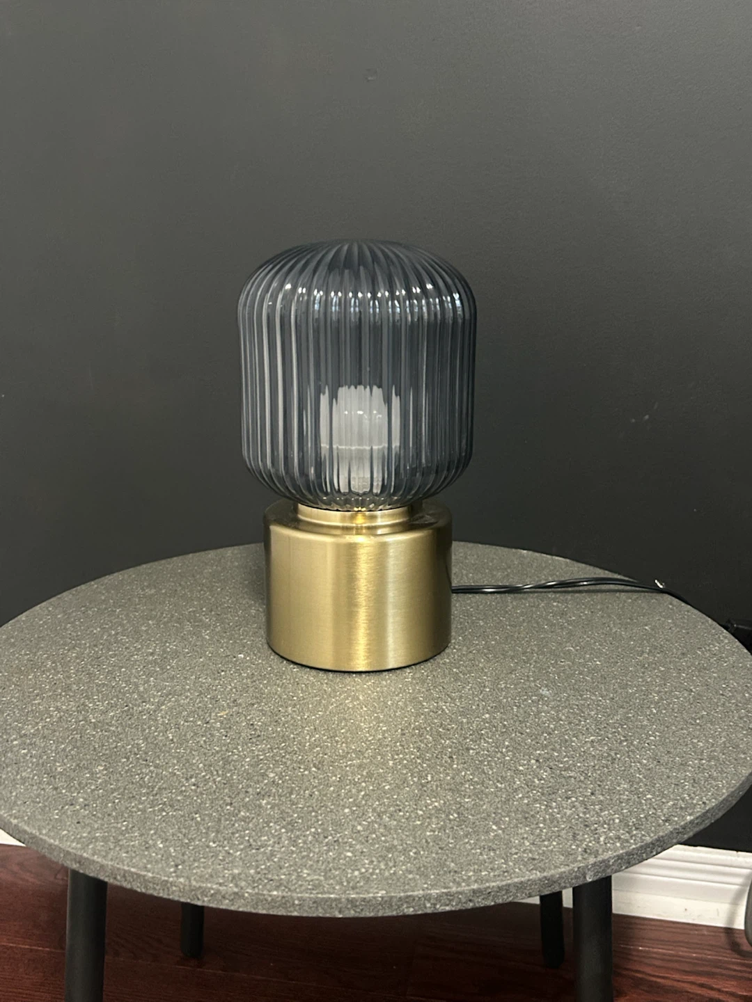 Ribbed Glass Accent Table Lamp with Gold Base