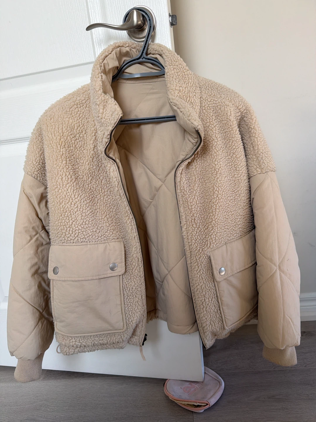 Garage - Beige Sherpa & Quilted Bomber Jacket