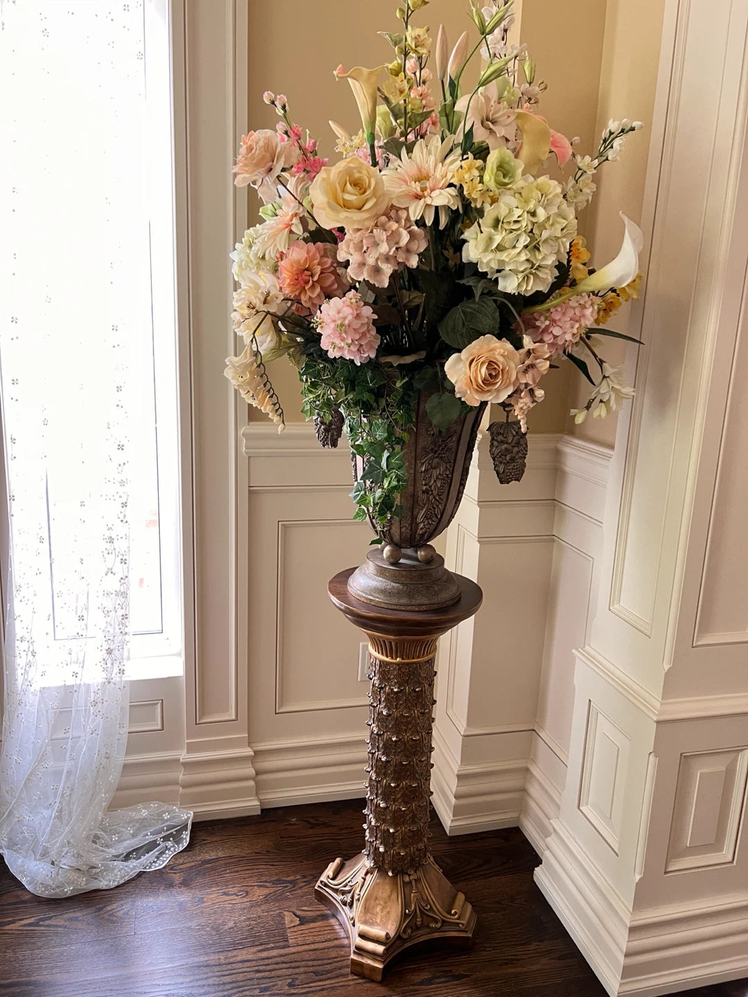 Large Artificial Floral Arrangement with Pedestal Stand