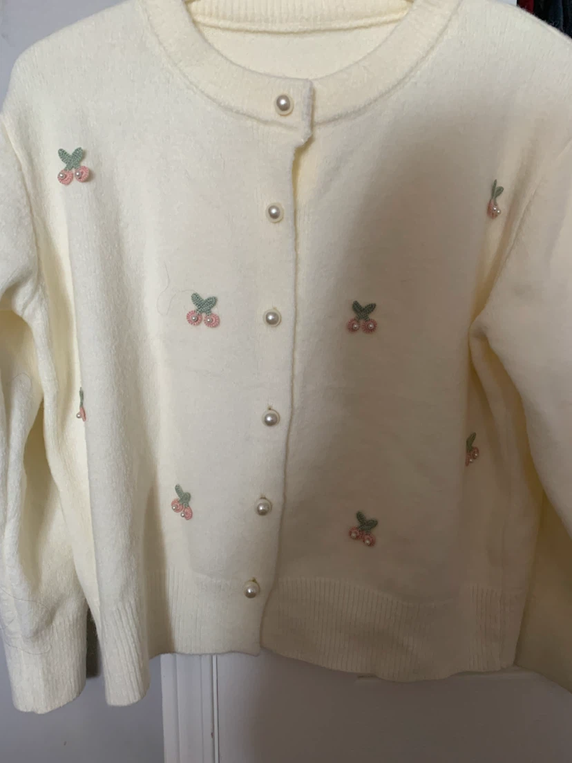 Cream Cherry Embroidered Cardigan - photo 4