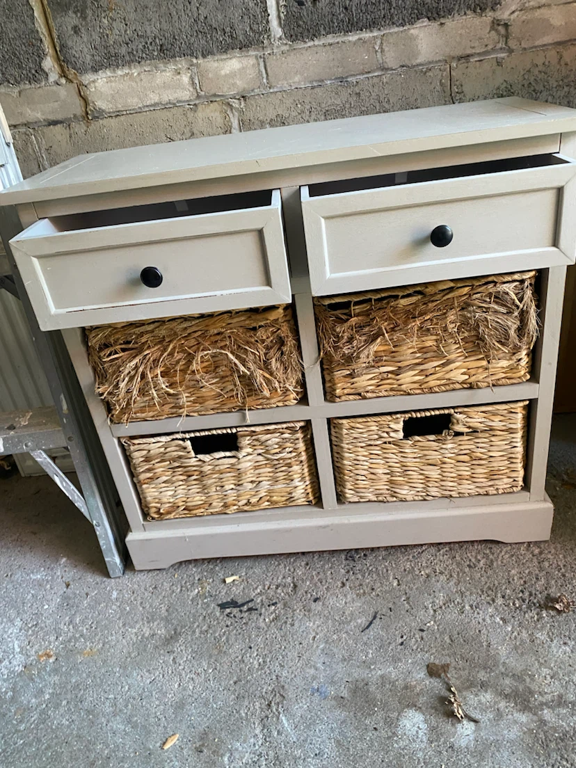 Grey Storage Cabinet with 2 Drawers and 4 Baskets