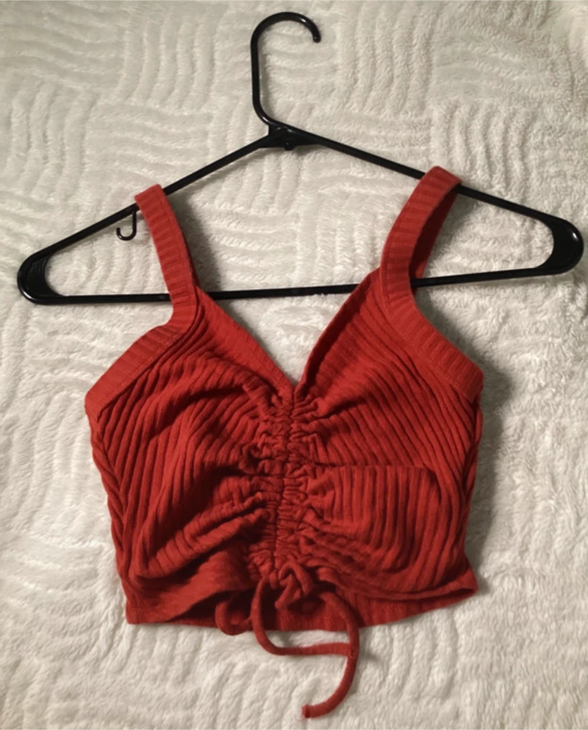 Red Ribbed Ruched Crop Top