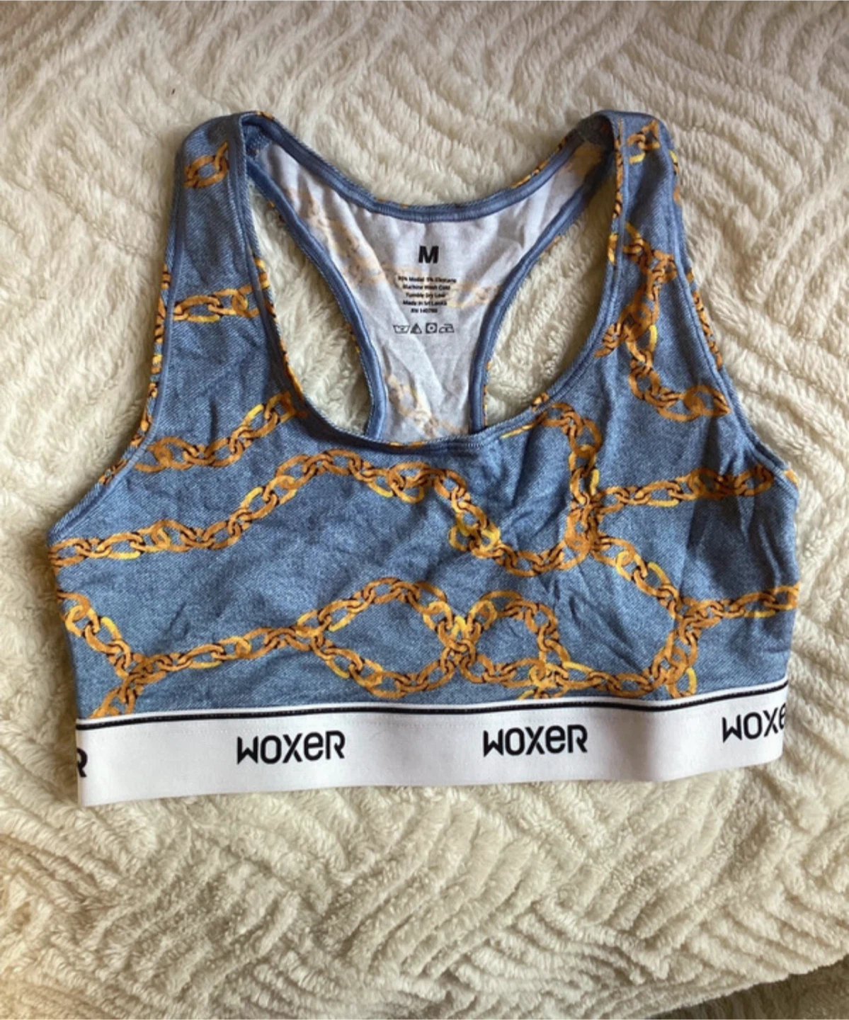 WOXER Women's Sports Bra - Blue Chain Print - Size M