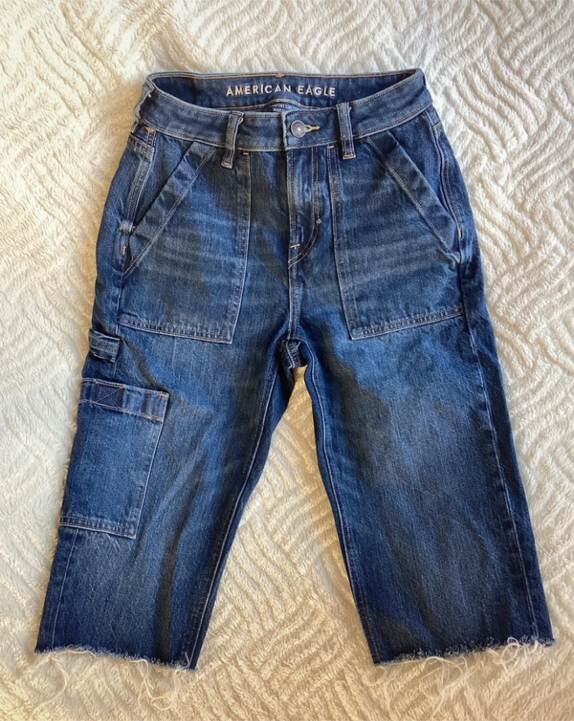 American Eagle Blue Denim Cargo Crop Pants