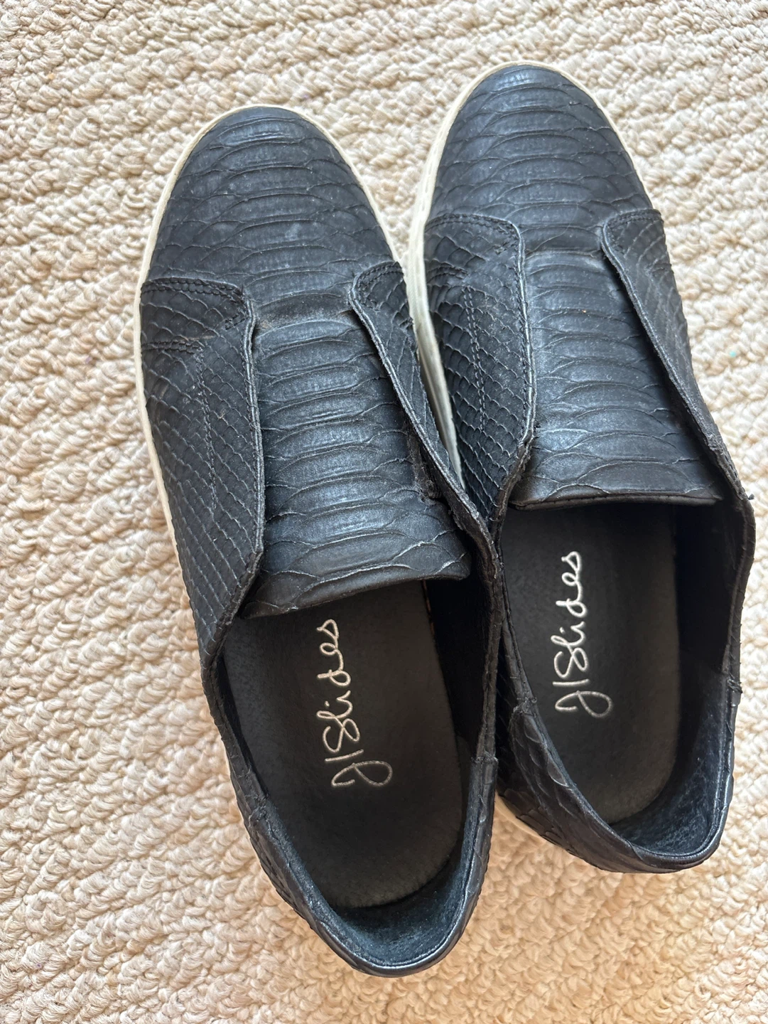 JSlides Black Snakeskin Slip-On Sneakers