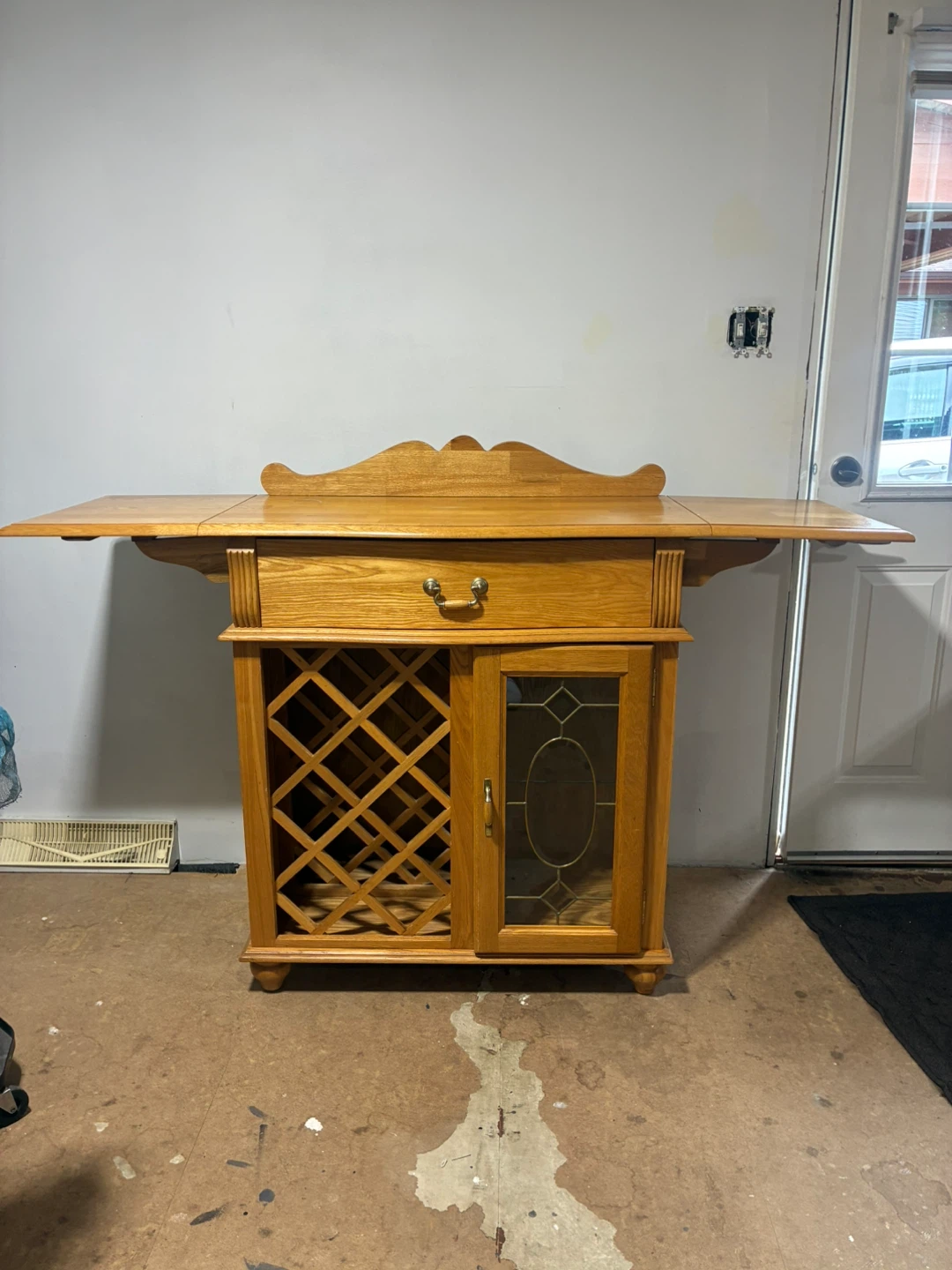 Solid Wood Bar Cart with Wine Rack and Glass Door