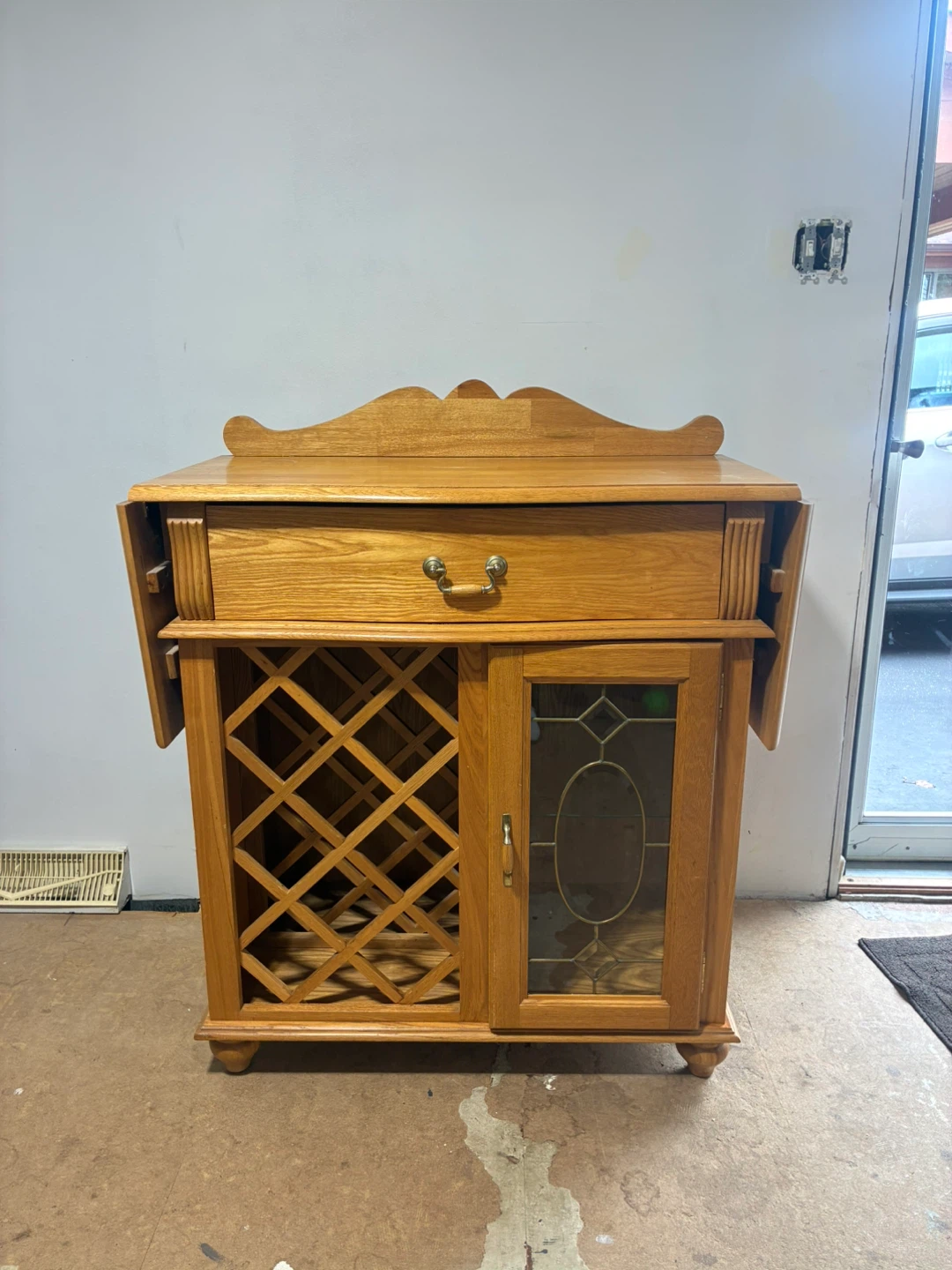 Solid Wood Bar Cart with Wine Rack and Glass Door - photo 2