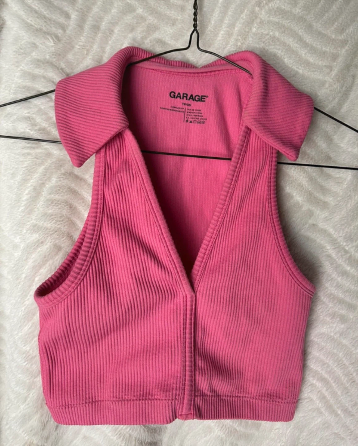 Garage Pink Ribbed Collared Cropped Tank Top