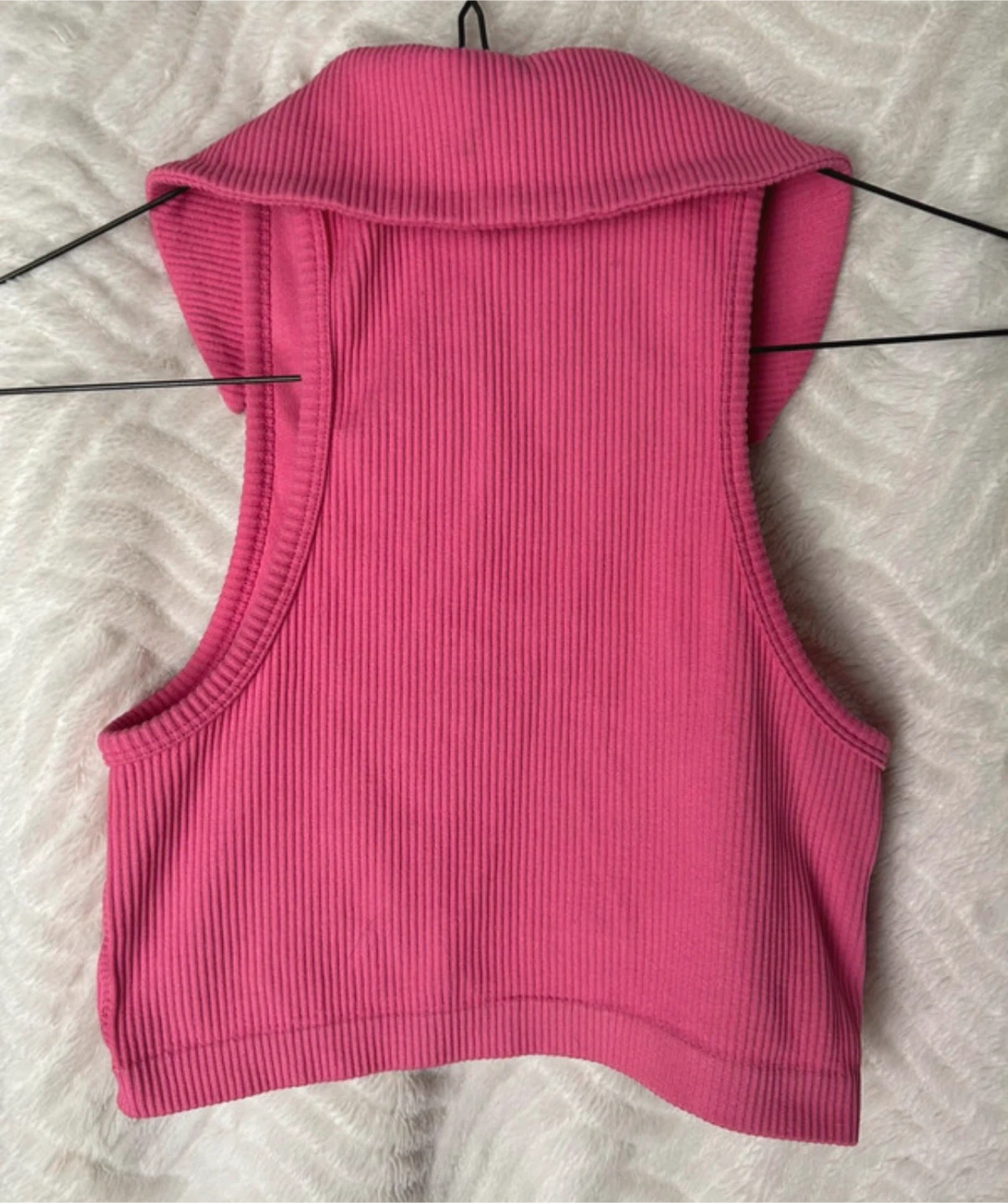 Garage Pink Ribbed Collared Cropped Tank Top - photo 2