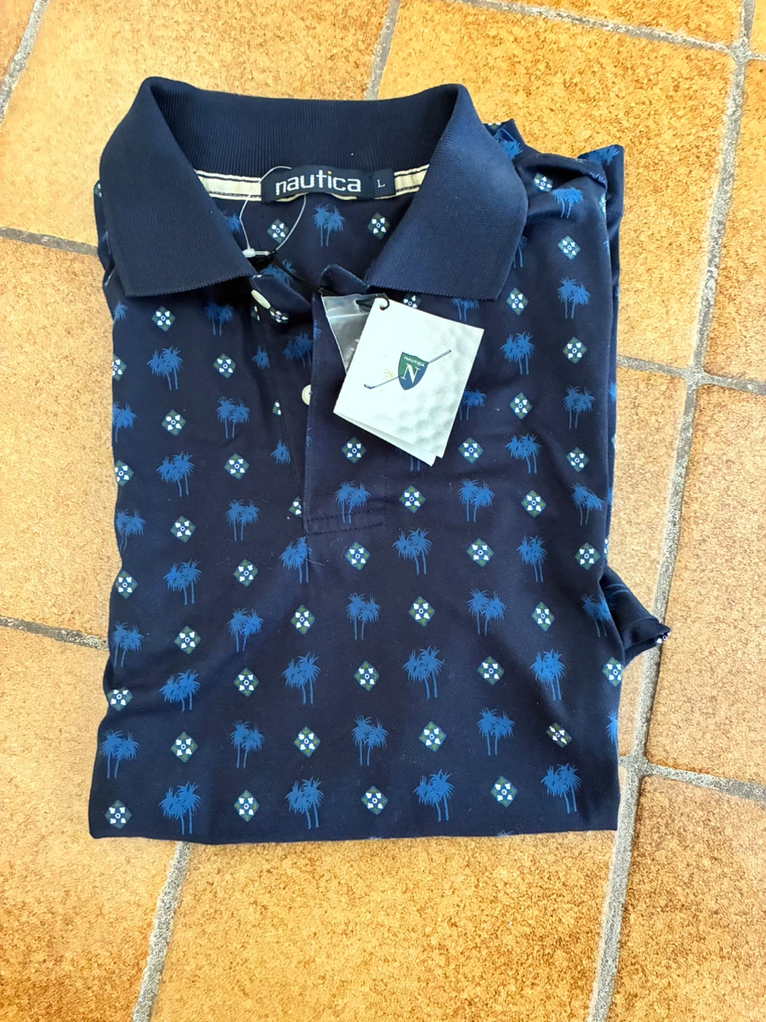 Nautica Men's Navy Palm Tree Print Polo Shirt Size L - photo 2