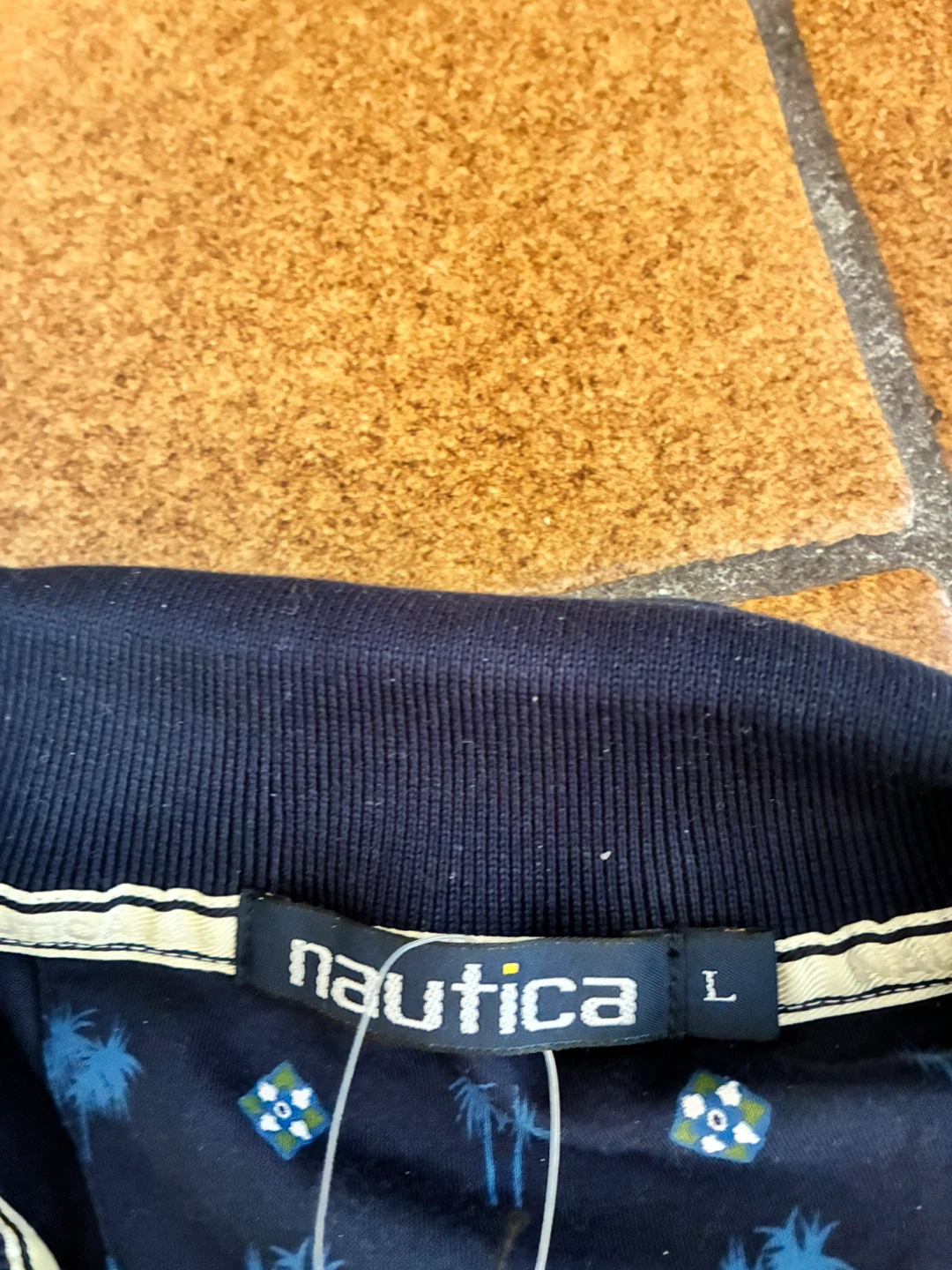 Nautica Men's Navy Palm Tree Print Polo Shirt Size L - photo 3