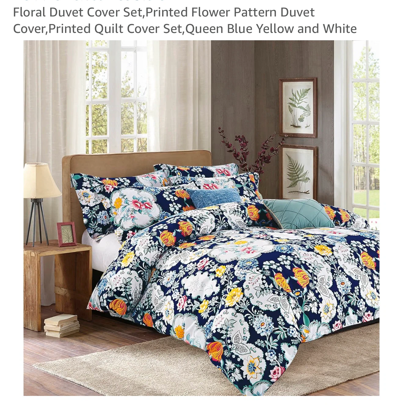 Queen Floral Duvet Cover Set - Blue, Yellow, White - photo 2