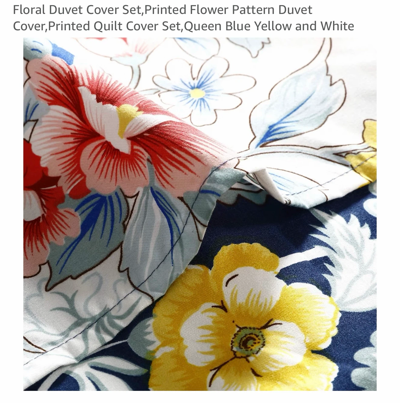 Queen Floral Duvet Cover Set - Blue, Yellow, White - photo 3