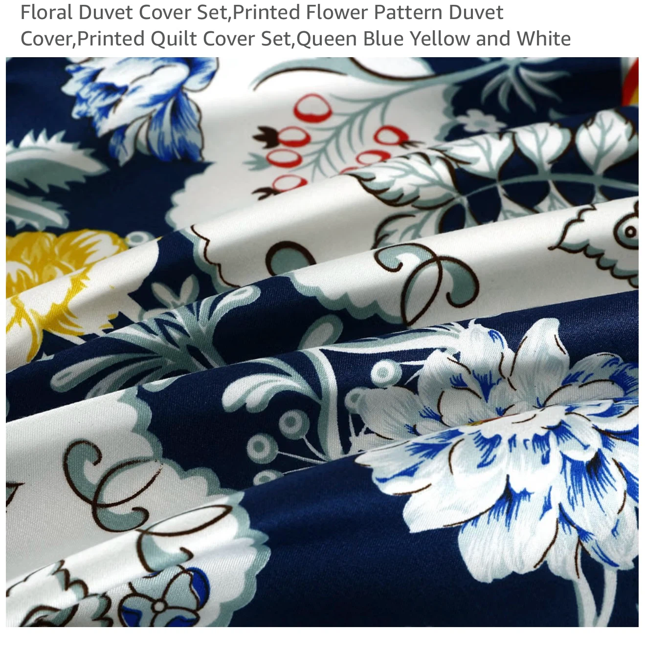Queen Floral Duvet Cover Set - Blue, Yellow, White - photo 4