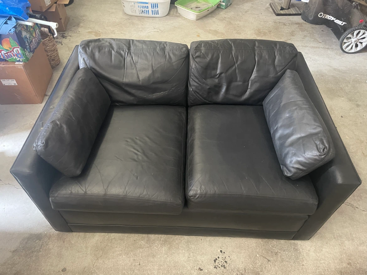 REAL Black Leather Loveseat Sofa