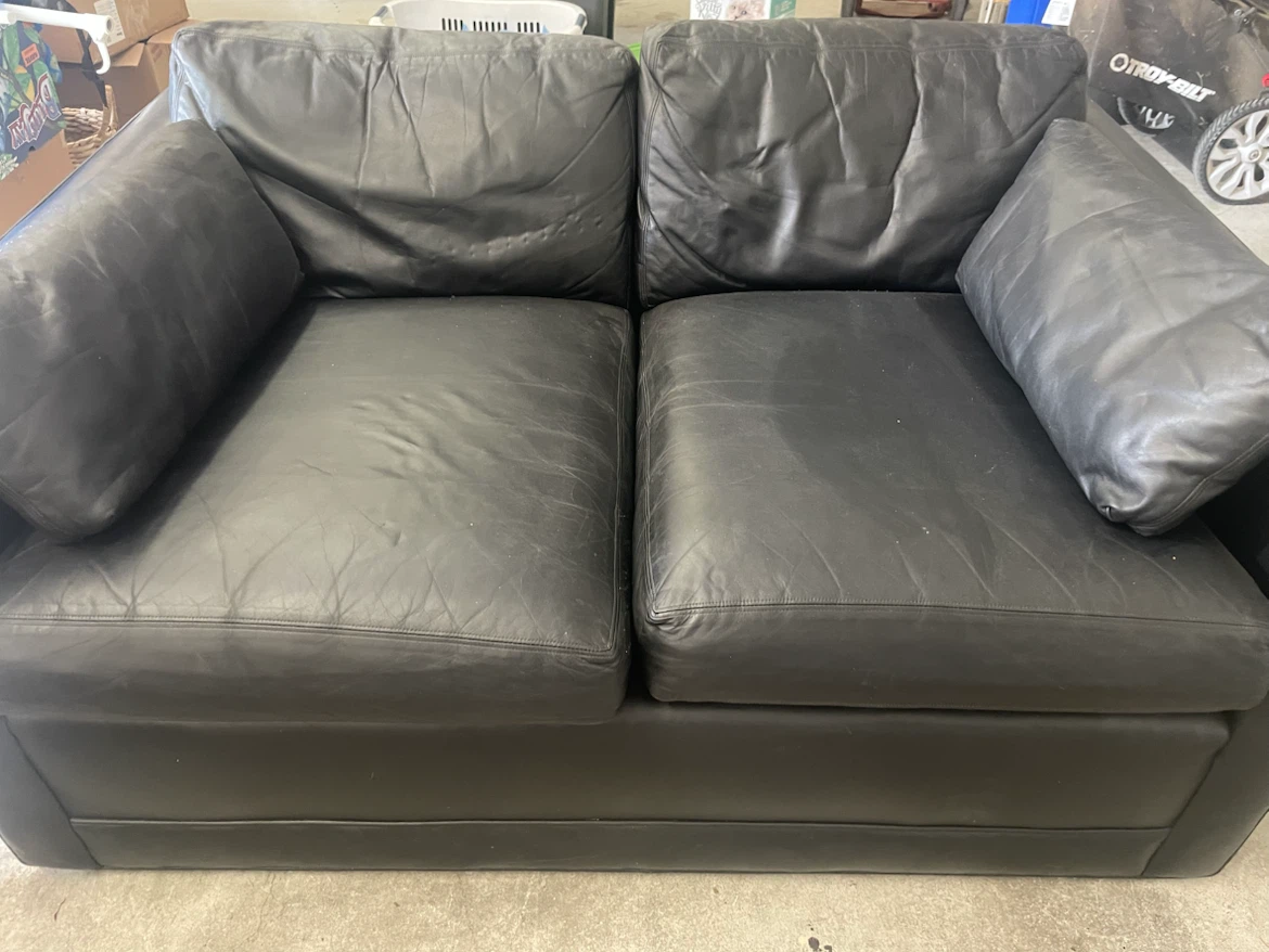 REAL Black Leather Loveseat Sofa - photo 2