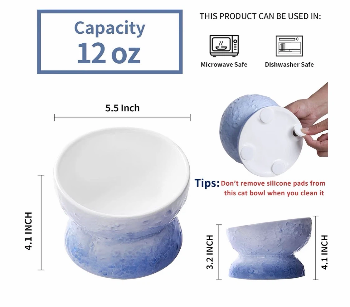 Hasense Raised Ceramic Cat Food Bowl 12 oz - photo 2