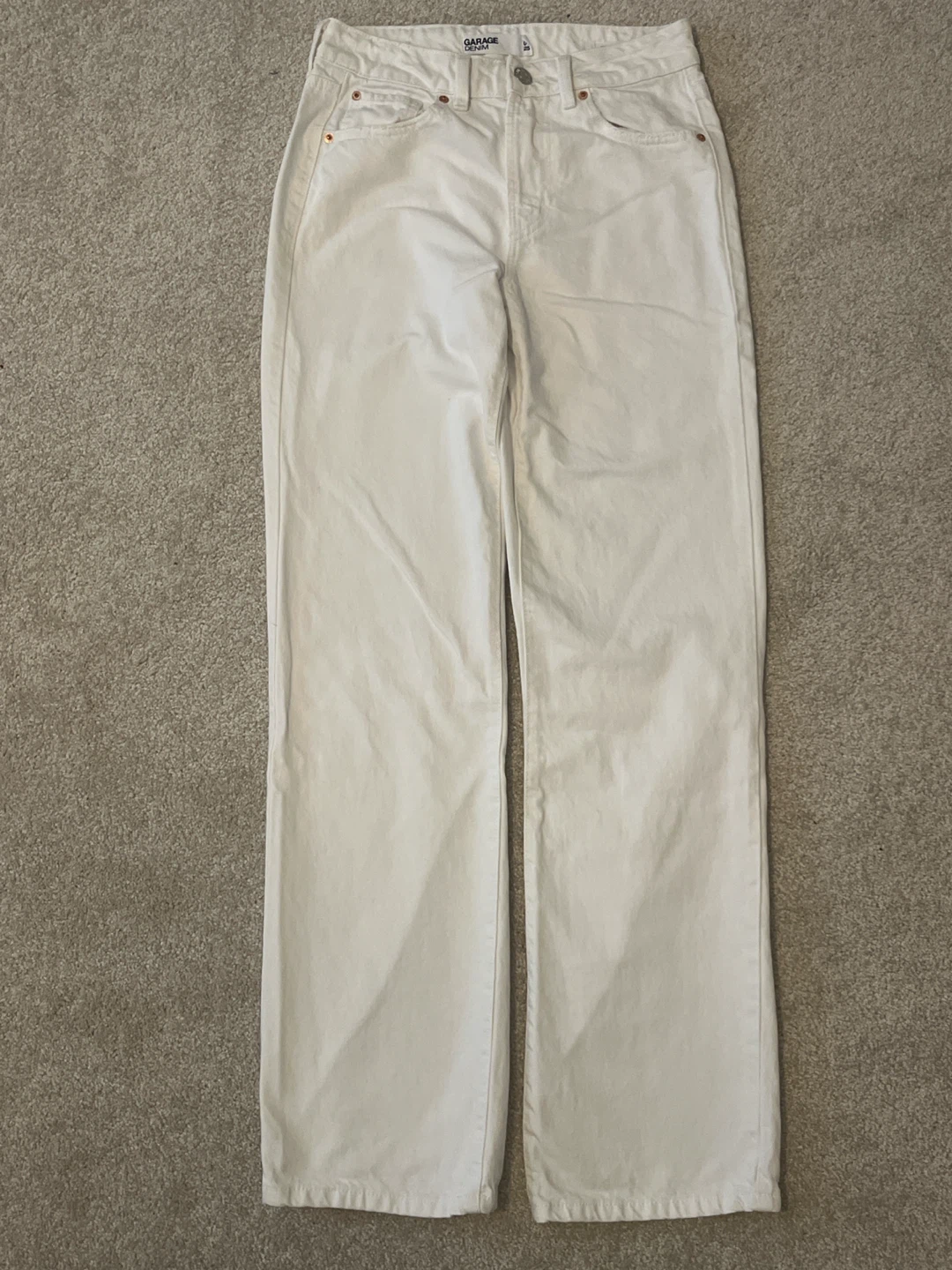 Garage White High-Waisted Straight Leg Jeans