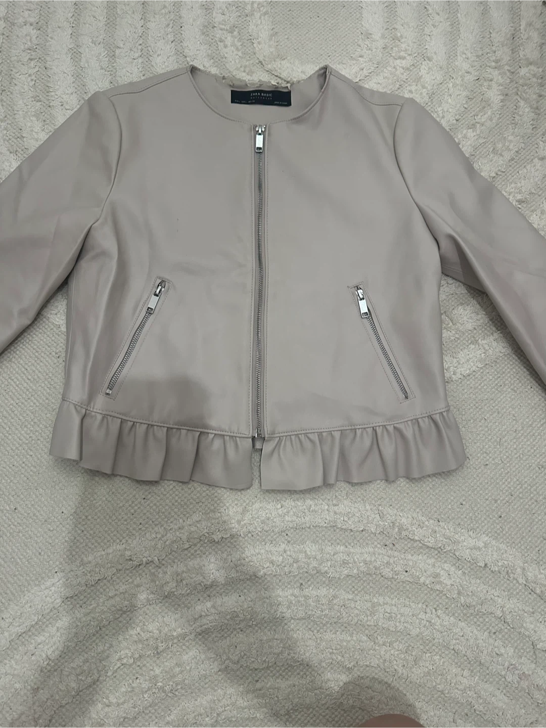 Zara Basic Faux Leather Jacket with Ruffle Detail
