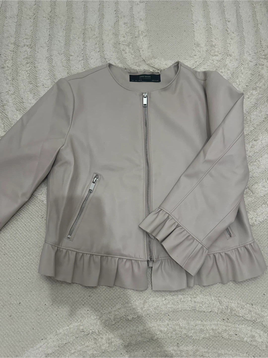 Zara Basic Faux Leather Jacket with Ruffle Detail - photo 2