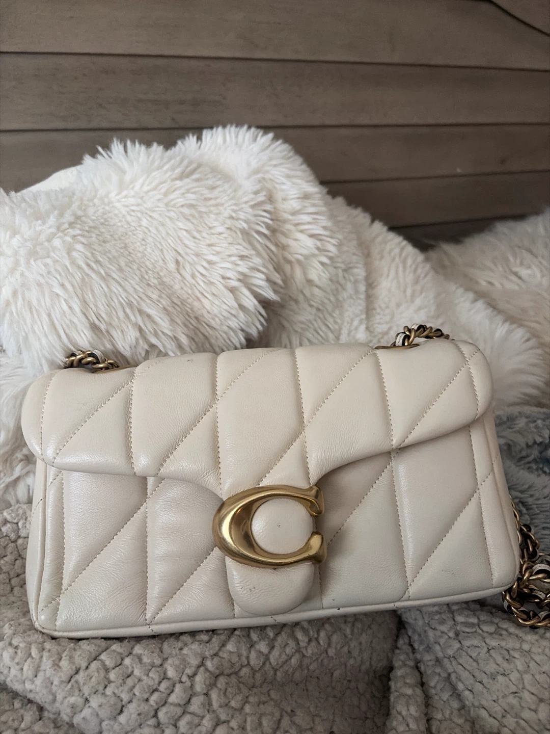 Coach Cream Quilted Shoulder Bag