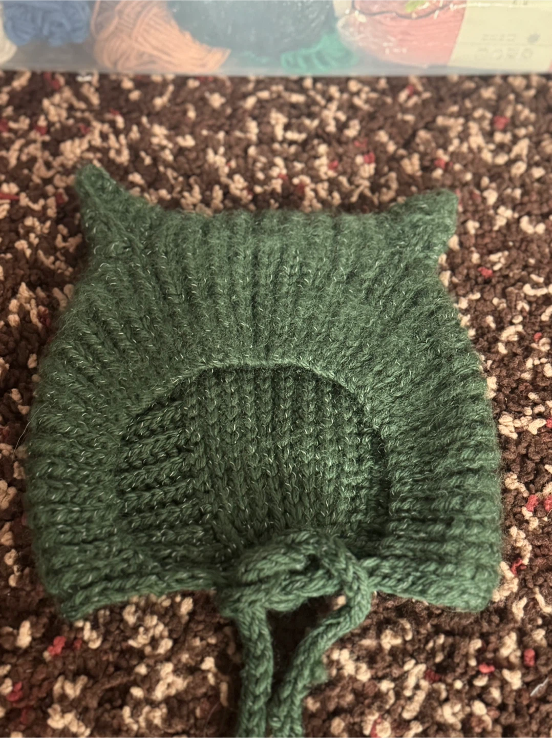 Handmade Green Crochet Cat Ear Bonnet