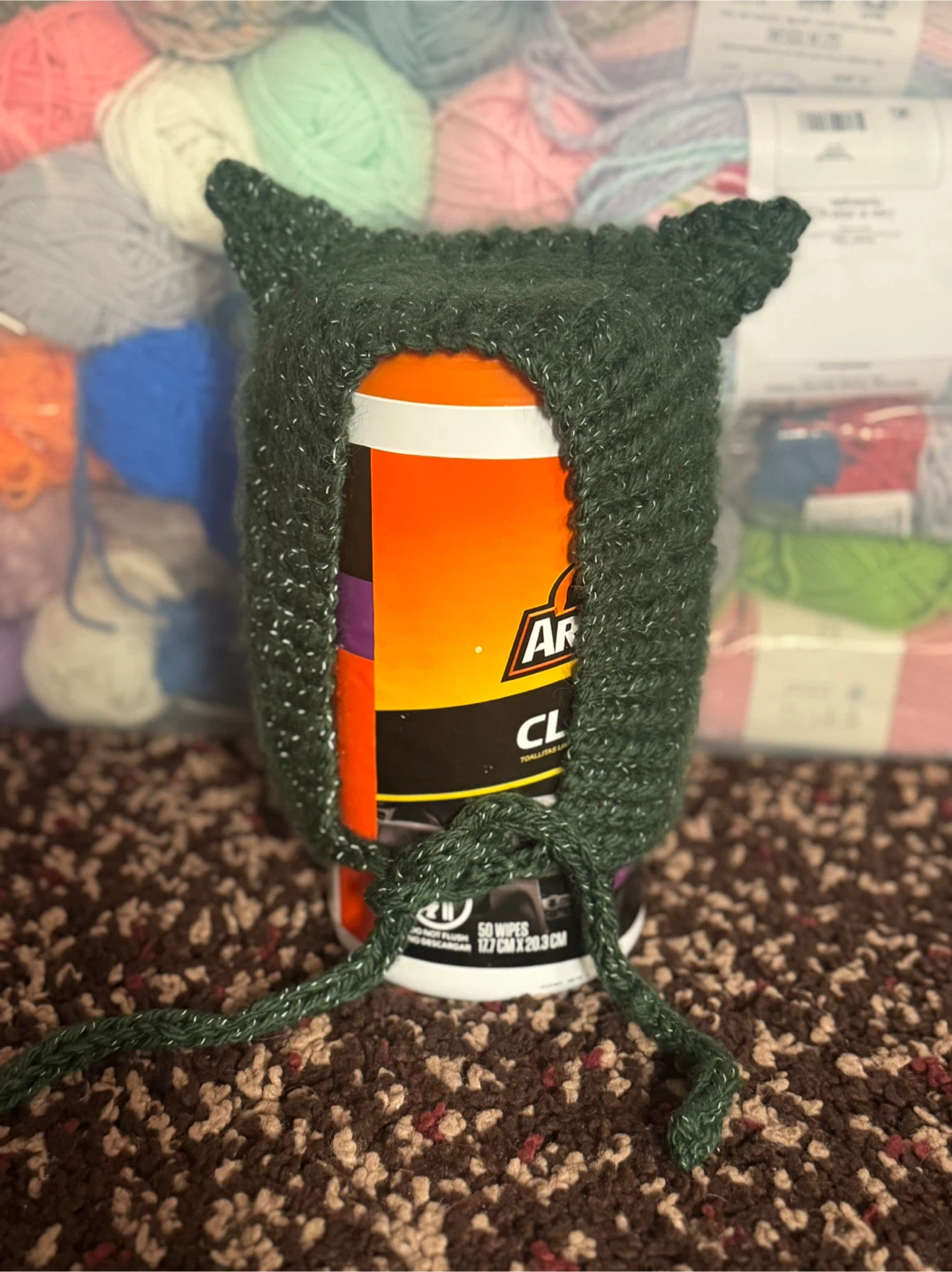 Handmade Green Crochet Cat Ear Bonnet - photo 2
