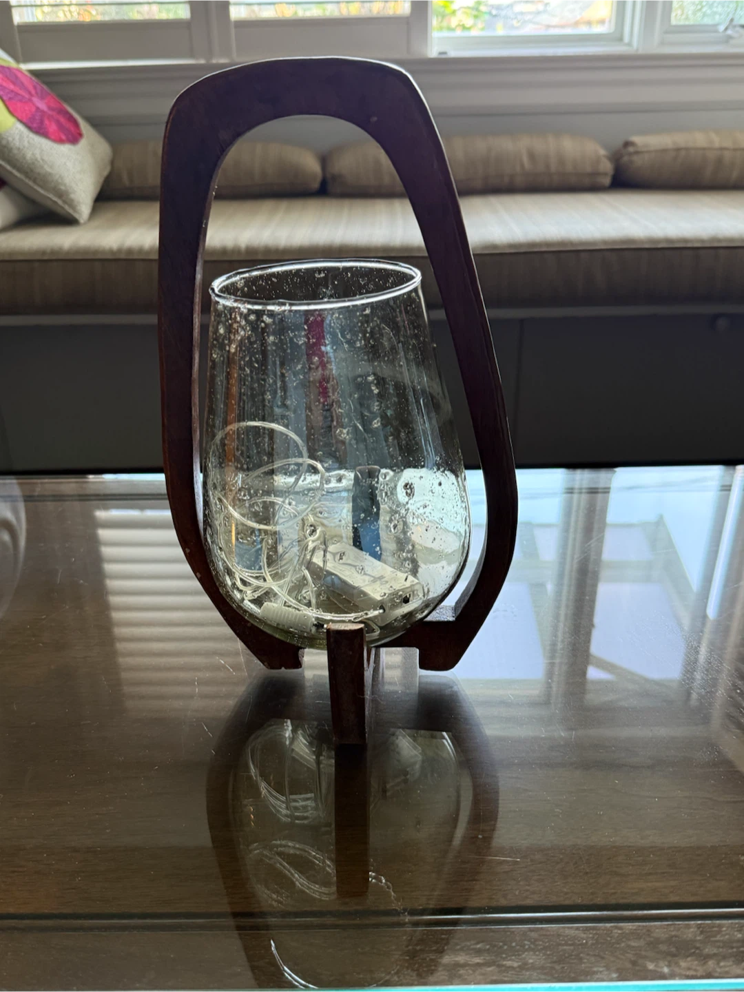 Wooden Candle Holder with Glass Vase
