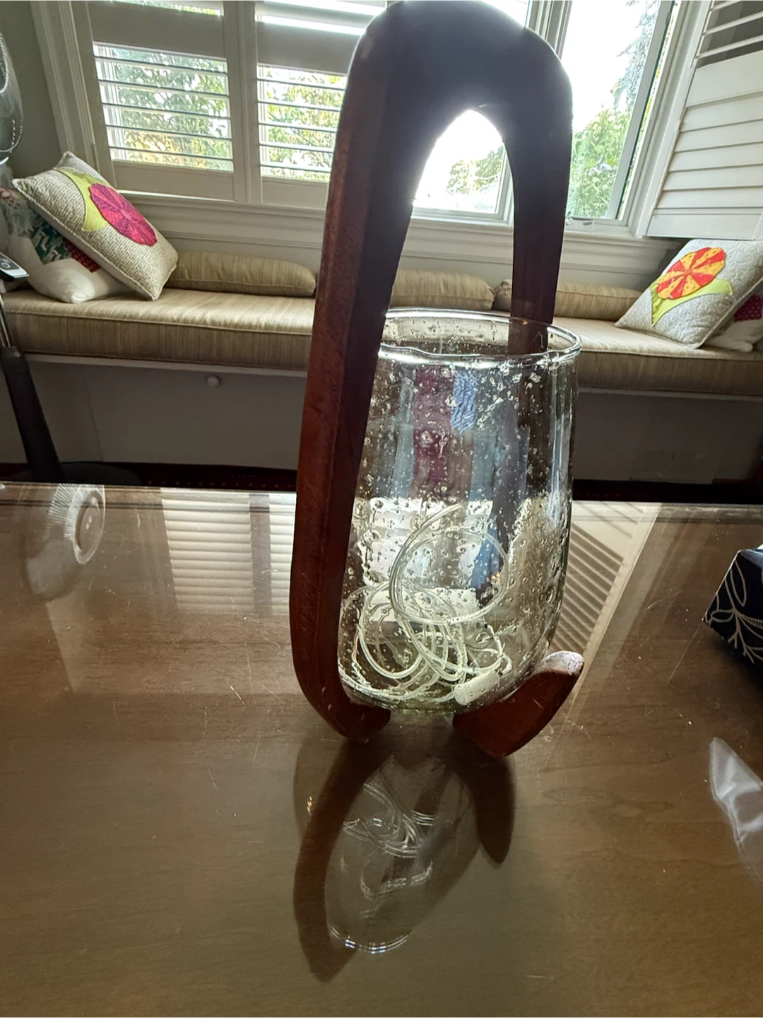 Wooden Candle Holder with Glass Vase - photo 2