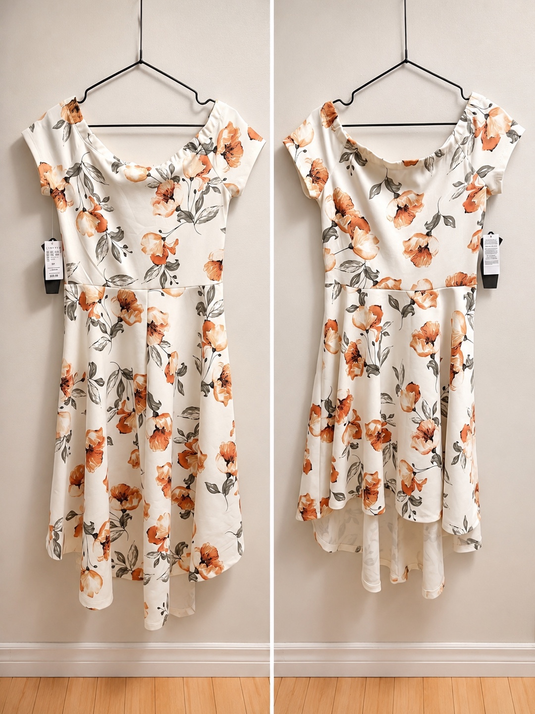 Cream Floral Print Off-the-Shoulder Dress