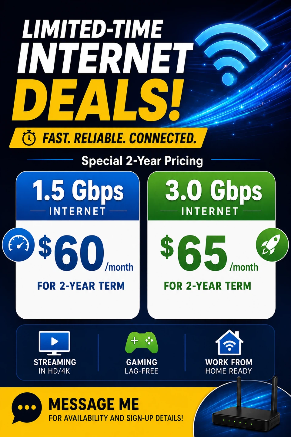 Limited-Time Internet Deals: 1.5 Gbps or 3.0 Gbps