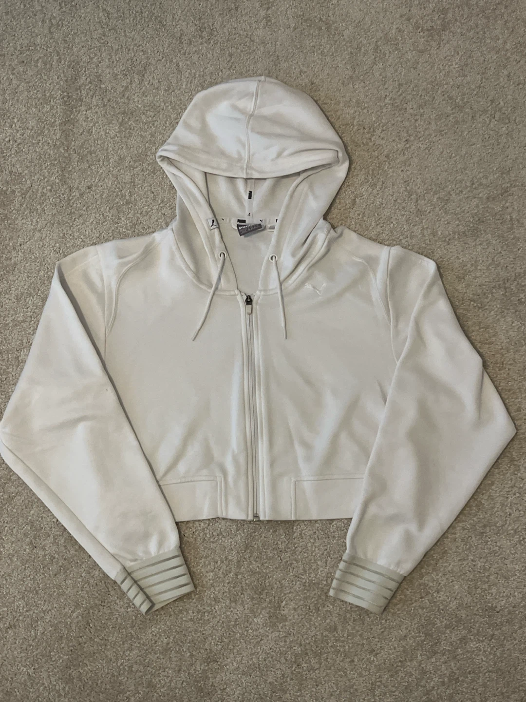Puma White Cropped Zip-Up Hoodie XS