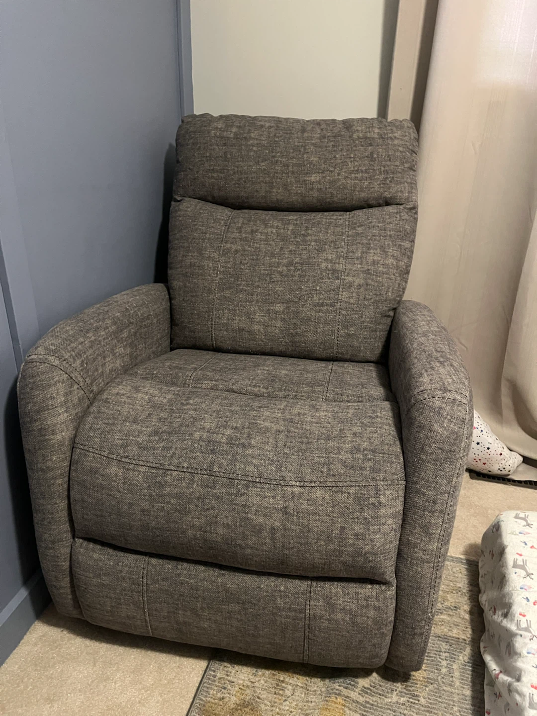 Grey Fabric Recliner Chair/ Nursery Chair