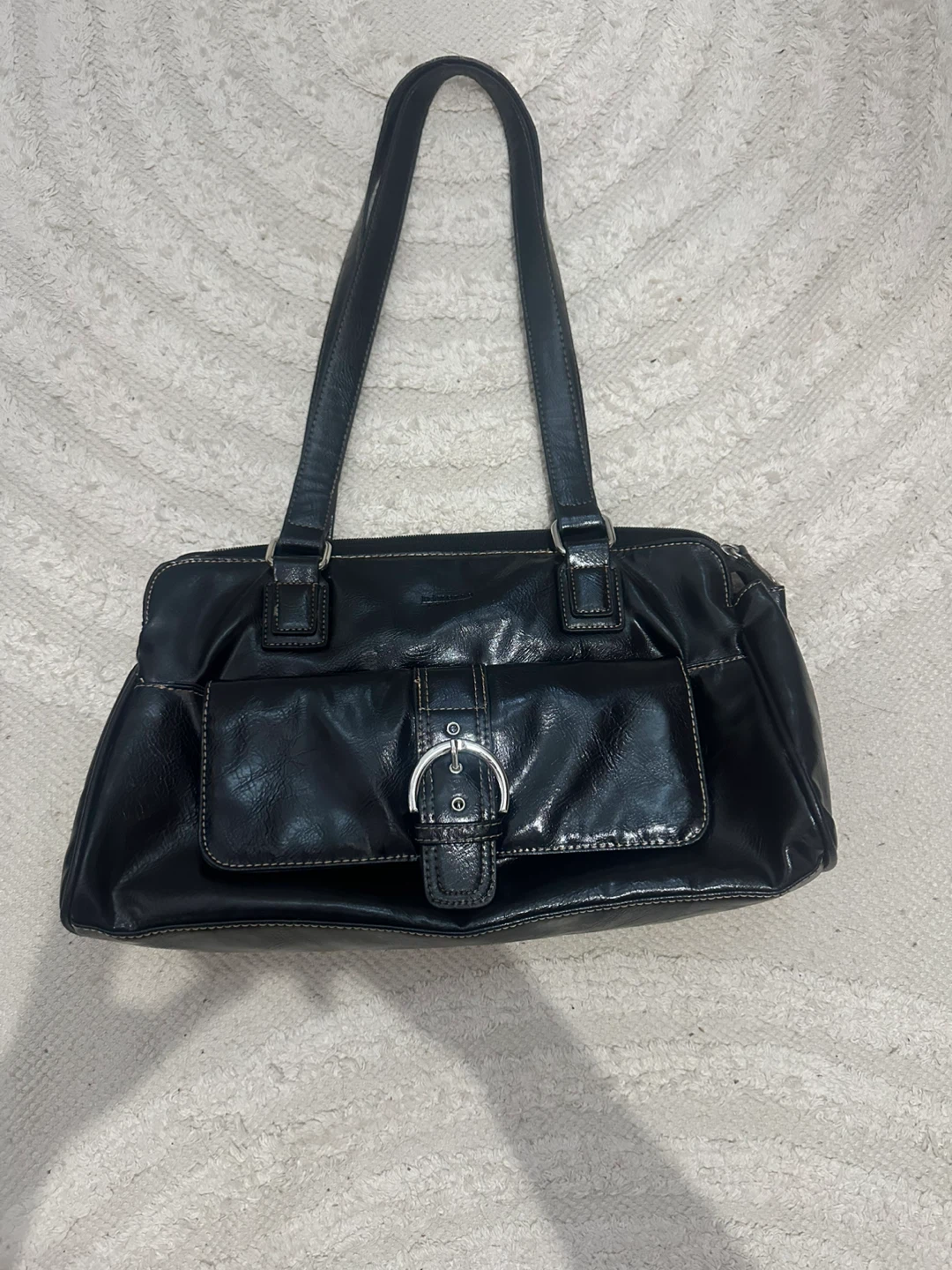 Black Faux Leather Shoulder Bag