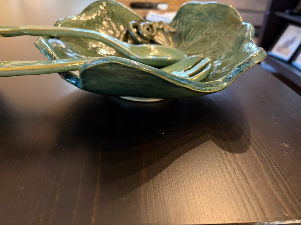 Ceramic Serving Bowl with Salad Tongs - photo 3